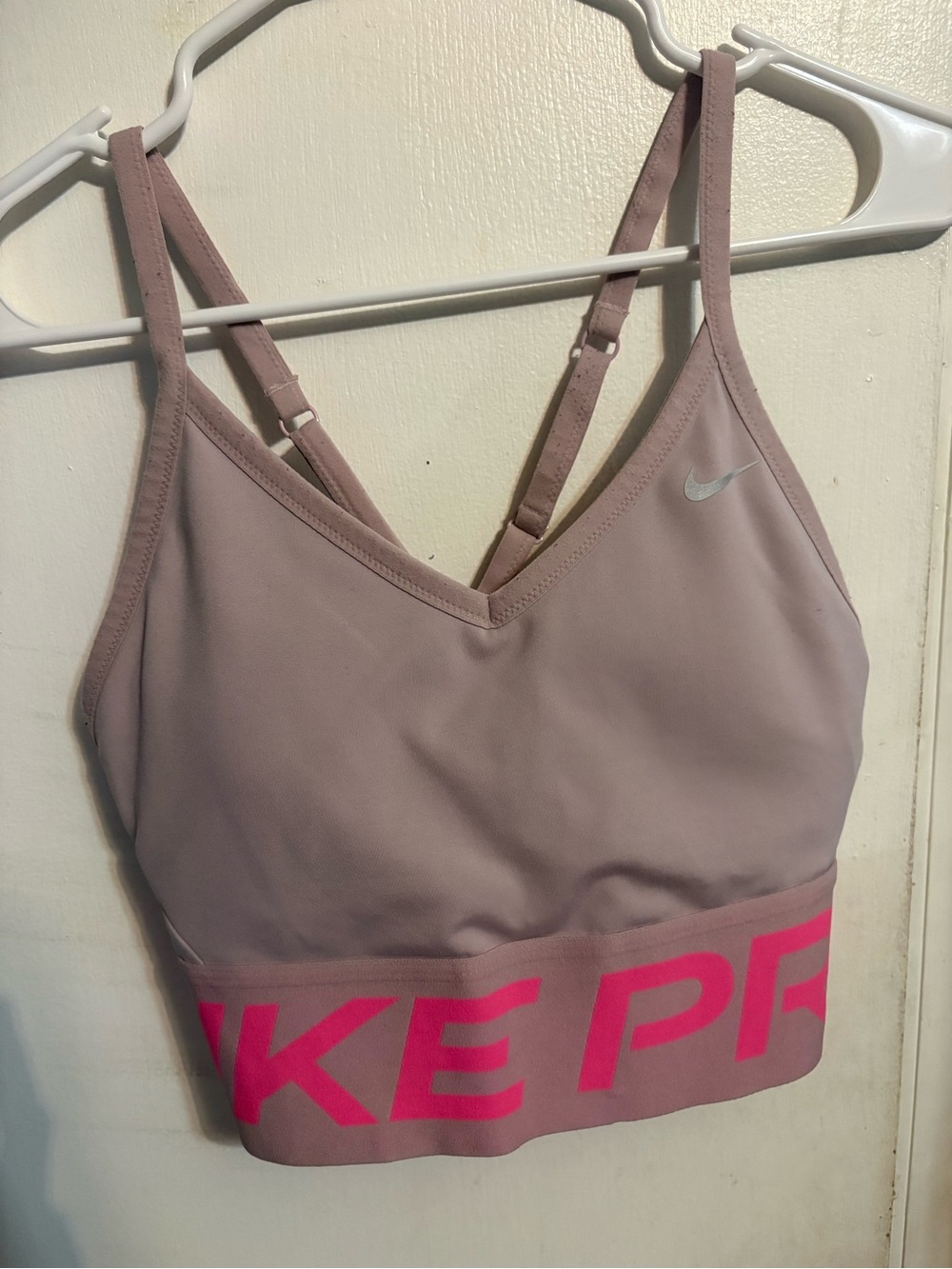 Nike Mauve Sports Bra with Bright Pink Logo Band